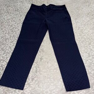 Roz & Ali Navy Blue Polka Dot Jacquard Pull On Dress Pants Womens 16 (E17)